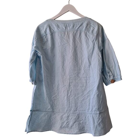 Soft Sorrounding Womens Blue Split Boat Neck Half Sleeve Striped Top - Size M - Picture 2 of 7